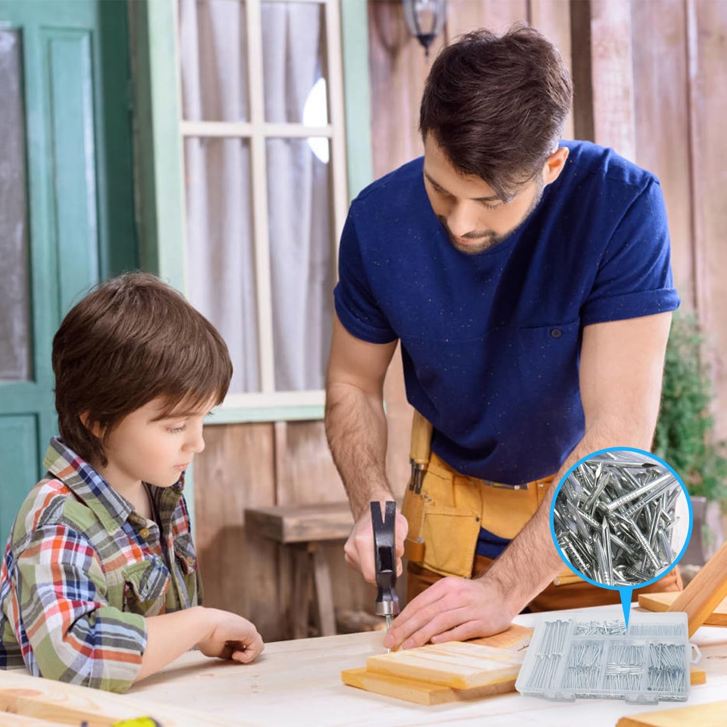 376pcs Premium Hardware Nails Assortment Kit, Maximum Length 2 Inches Galvanized, Picture Hanging, Wood, Wall With Storage Box | 6 Sizes