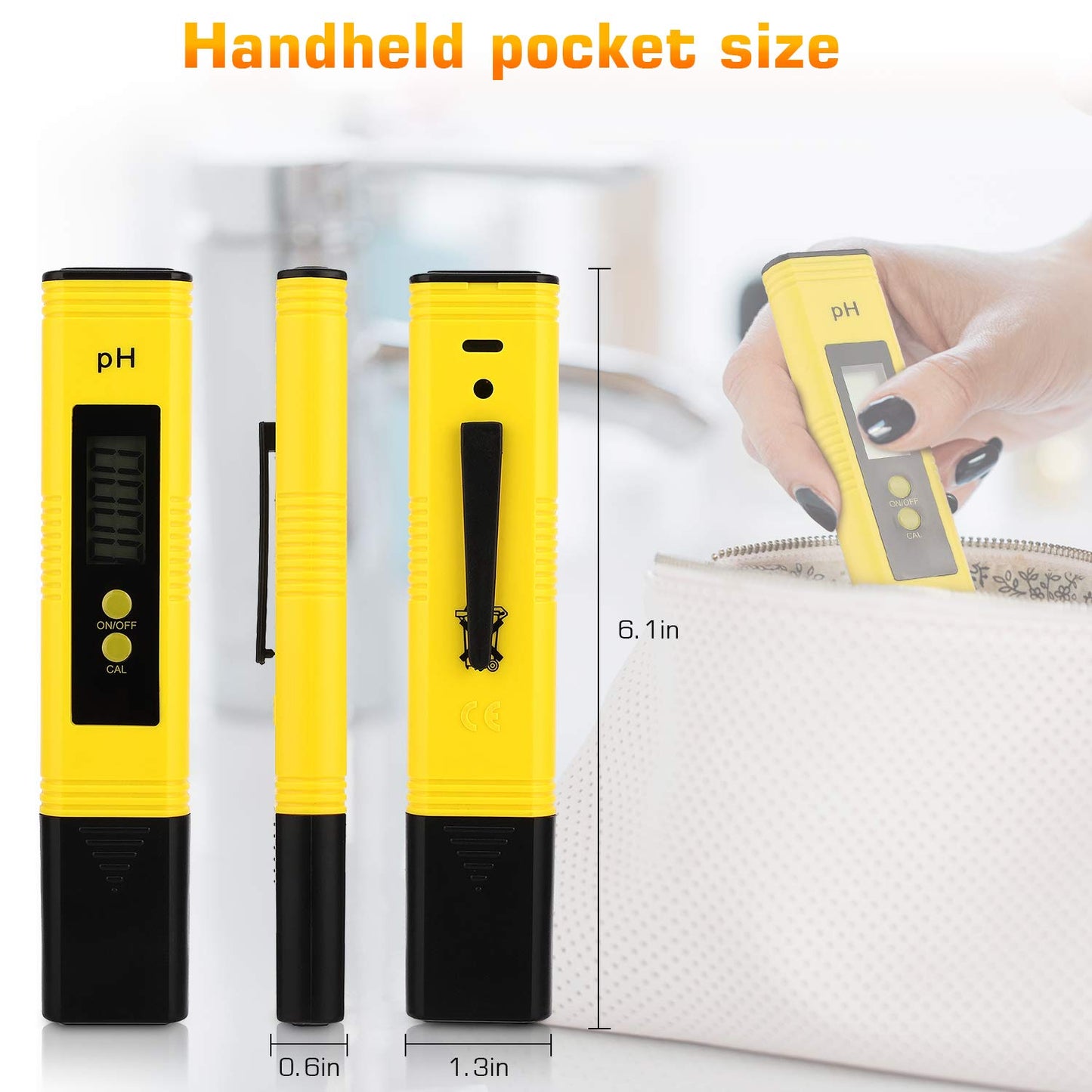 PH Meter for Water Hydroponics Digital PH Tester Pen 0.01 High Accuracy Pocket Size with 0-14 PH Measurement Range for Household Drinking, Pool and Aquarium
