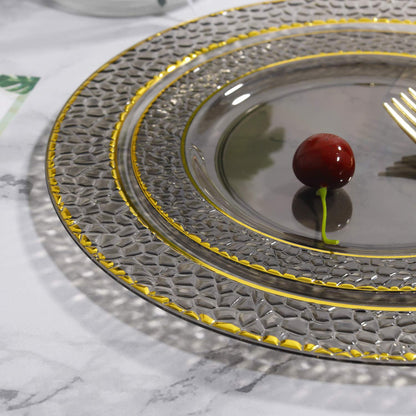 Nervure 102PCS Black Plastic Plates - Disposable Black Party Plates Include 51PCS 10.25inch Dinner Plate & 51PCS 7.5inch Dessert Plate for Halloween & Party & New Year & Father's Day