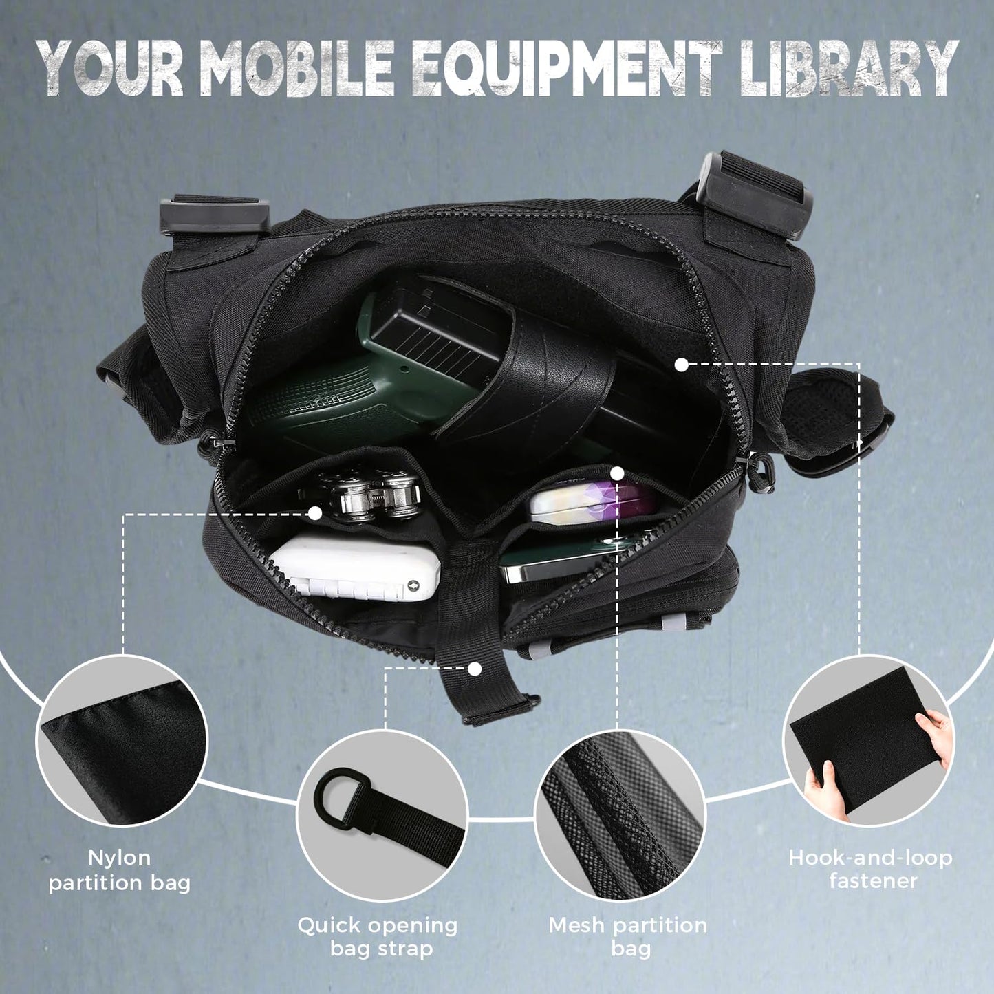 Outdoor Sports Chest Bag for Men, Chest Vest Holster Fits Most Pistols, Adjustable EDC Travel Chest Pack for Running, Hiking, Workouts (Black)