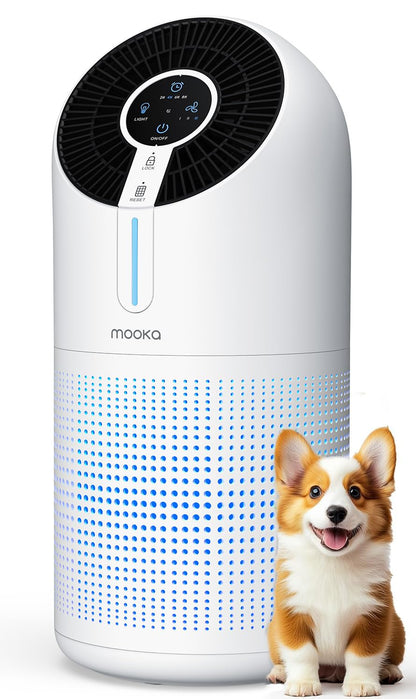 MOOKA Air Purifiers for Home Large Room up to 1095ft², H13 HEPA Filter Air Cleaner for Pets Bedroom Remove Smoke Dust Pollens Dander, Room Air Purifier with Timer Lock 4 Modes Night Light, M02