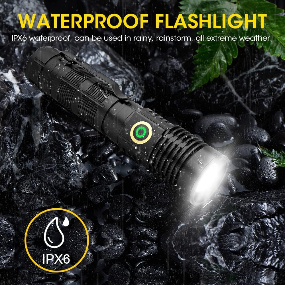 Rechargeable Flashlight High Lumens, High Lumens Super Bright Magnetic Flash Light, Long-Range Zoomable LED Flashlights for Emergency, Searching, Waterproof Flashlight Dimmable