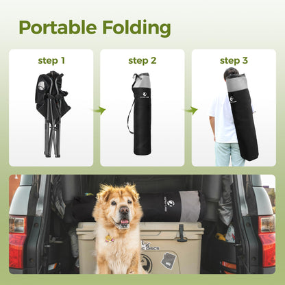 ALPHA CAMP 2PC Oversized Camping Folding Chair, Heavy Duty Support 450 LBS Steel Frame Collapsible Padded Arm Chair with Cup Holder Quad Lumbar Back, Portable for Outdoor,Black