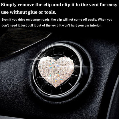 Osilly Car Bling Air Vent Clips, 2 Pcs Bling Heart Charm Air Conditioning Outlet Clip, Crystal Rhinestone Accessories, Sparkly Car Interior Decoration Cute Accessories for Women Girls（White）