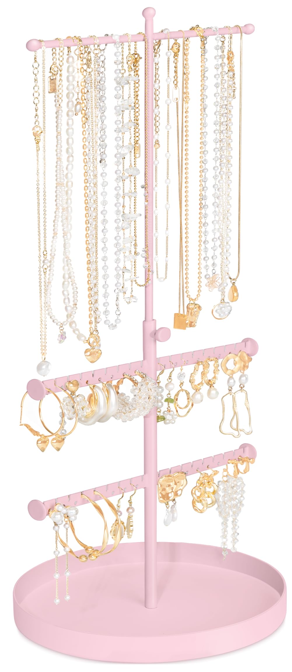 Jenseits Jewelry Holder Organizer Stand, 3 Tier Necklace Organizer Earring Holder Tree, Adjustable Height Jewelry Display Towers, Long Necklaces Bracelets Jewelry Storage Rack Gift For Women, Girls