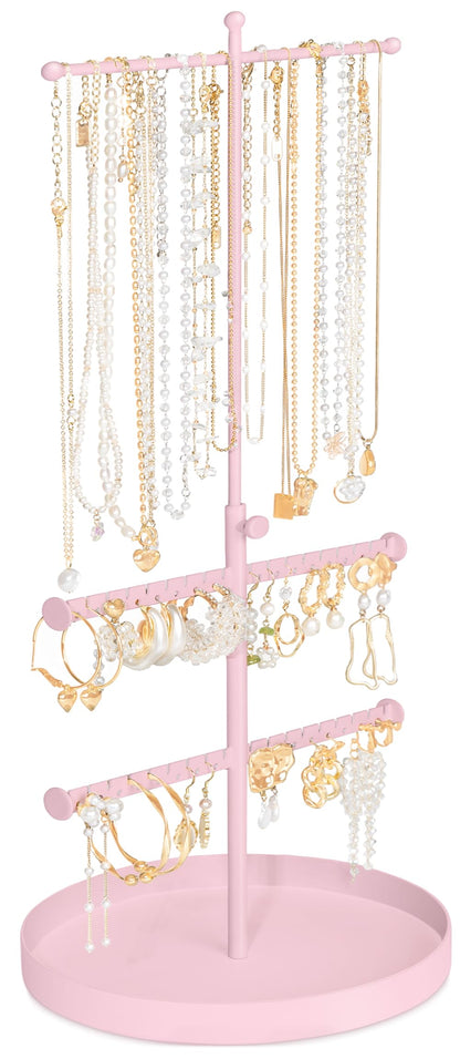 Jenseits Jewelry Holder Organizer Stand, 3 Tier Necklace Organizer Earring Holder Tree, Adjustable Height Jewelry Display Towers, Long Necklaces Bracelets Jewelry Storage Rack Gift For Women, Girls