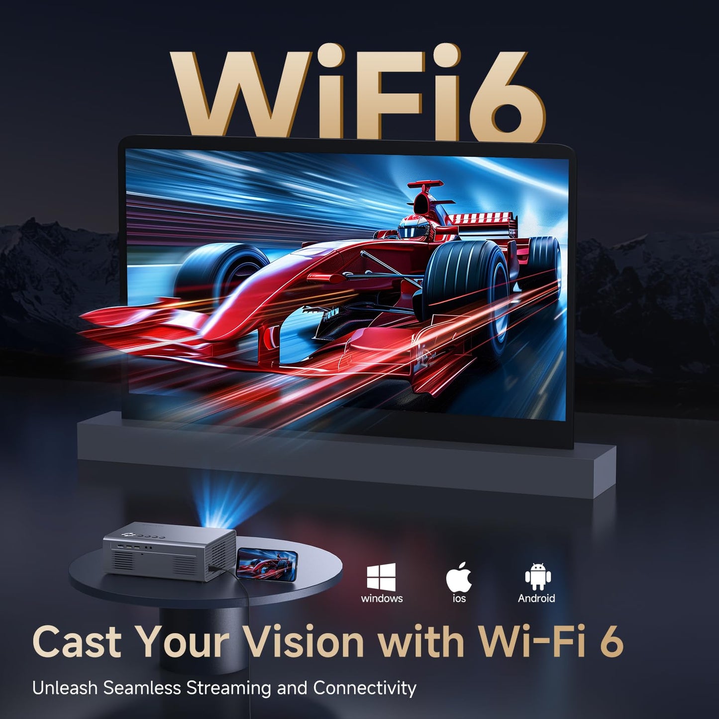 4K Projector with Netflix& Dolby Audio, 1200ANSI Auto Focus&6D Keystone Kogata Smart Projector with Built in Apps Outdoor Movie Proyector with WiFi 6 Bluetooth for Home Theater UPGRADE