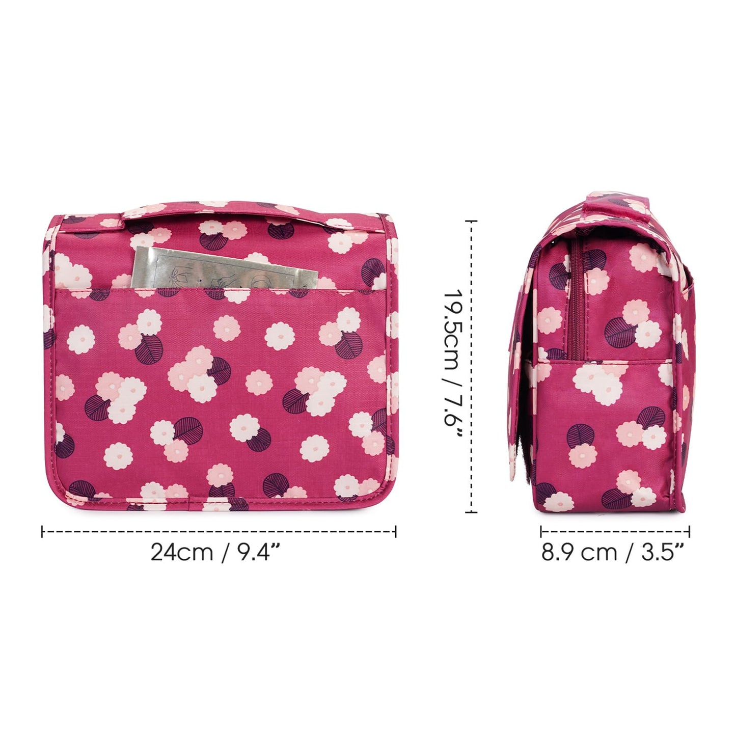 Narwey Hanging Toiletry Bag for Women Travel Makeup Bag Organizer Toiletries Bag for Travel Size Cosmetics Essentials Accessories (Red Flower)