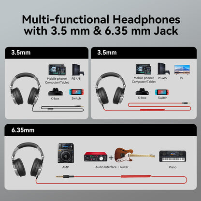 OneOdio Wired Over Ear Headphones Hi-Res Studio Monitor & Mixing DJ Stereo Headsets with 50mm Drivers and 1/4 to 3.5mm Jack for AMP Computer Recording Podcast Keyboard Guitar Laptop - Black