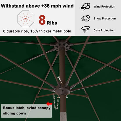 ABCCANOPY 9ft Scalloped Patio Umbrella, Outdoor Table Umbrella with Tilt and Crank, Fiberglass Ribs Deck Umbrella for Patio, Pool, Garden, Picnic (Green)