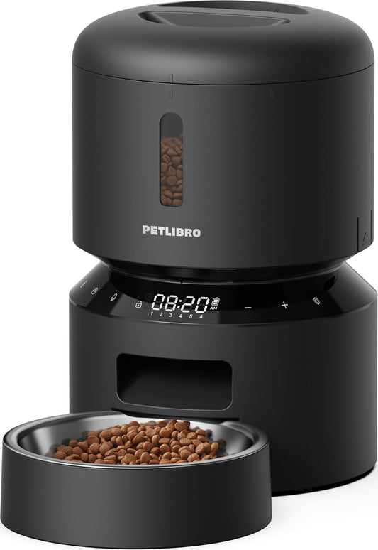 PETLIBRO Automatic Cat Feeder, Automatic Dog Food Dispenser with Freshness Preservation, Timed Pet Feeders for Dry Food, Up to 50 Portions 6 Meals Per Day, Granary Black