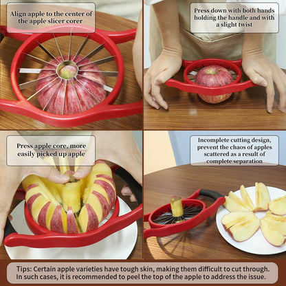 Newness 5.12 Inch Extra Large Apple Slicer, 16-Slices Heavy Duty Apple Cutter, Durable Apple Corer, Stainless Steel Apple Slicer and Corer - for Apple, Potato, Onion and More, Red