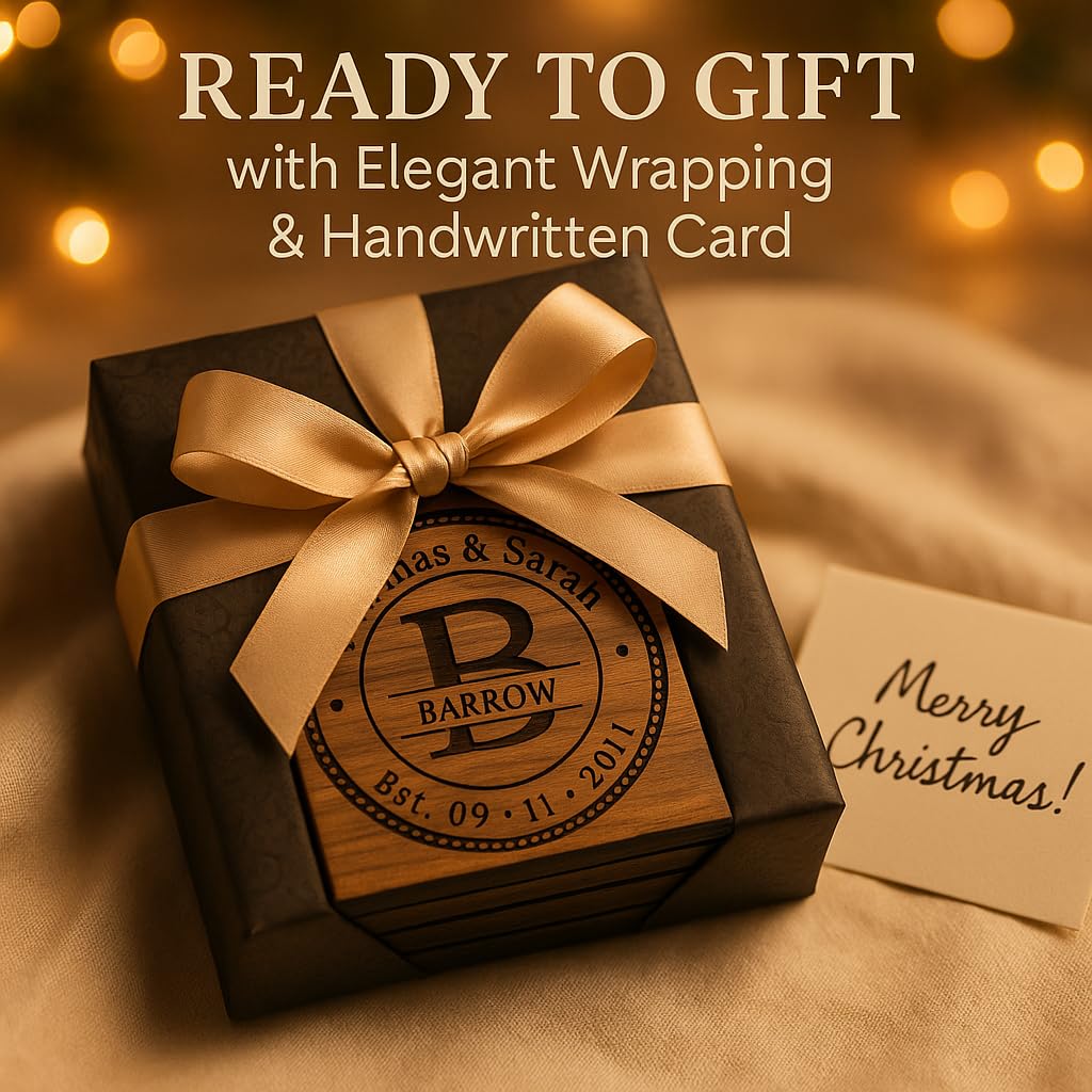 Personalized Coasters for Wedding Gifts, or Personalized Wooden Coaster Sets | Custom Coaster Set Options (2, 4, 6, 8, 16) | Handmade Wooden Coasters Made in The USA