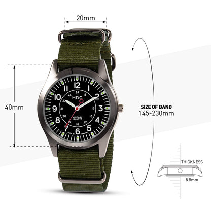 Infantry Black Military Watches for Men Tactical Wrist Watch Outdoor Sport Field Analog Work Army Wristwatch Men's Green Nylon Band by MDC