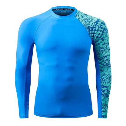 HUGE SPORTS Men's Splice UV Sun Protection UPF 50+ Skins Rash Guard Long Sleeves (Blue Digital, 3XL)