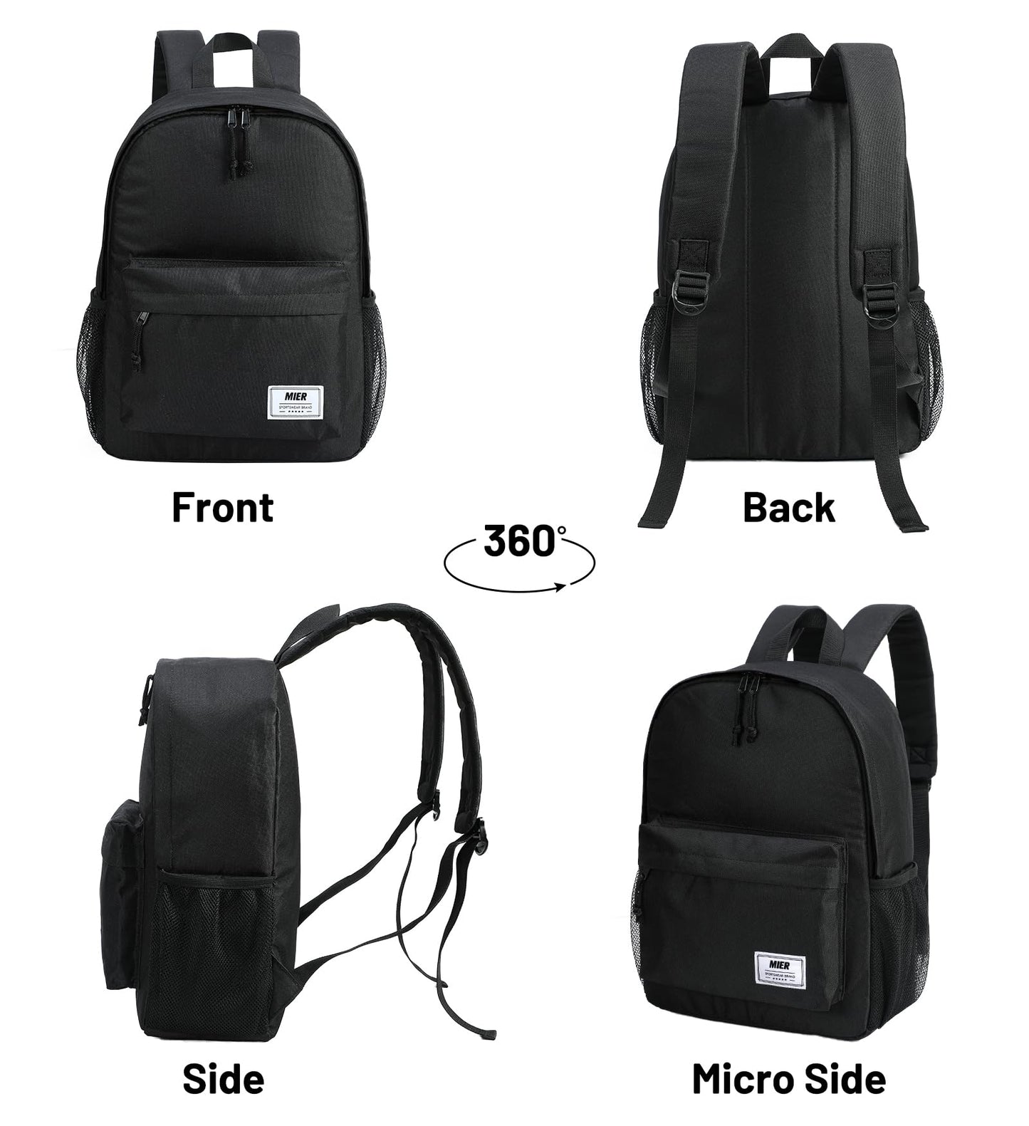 MIER Insulated Backpack Cooler Small Leakproof Lunch Back Pack with Coolers Lightweight Cute Lunch Bag for Women Men to Work, Picnics, Camping, Park Day Trips, 15 L, Black