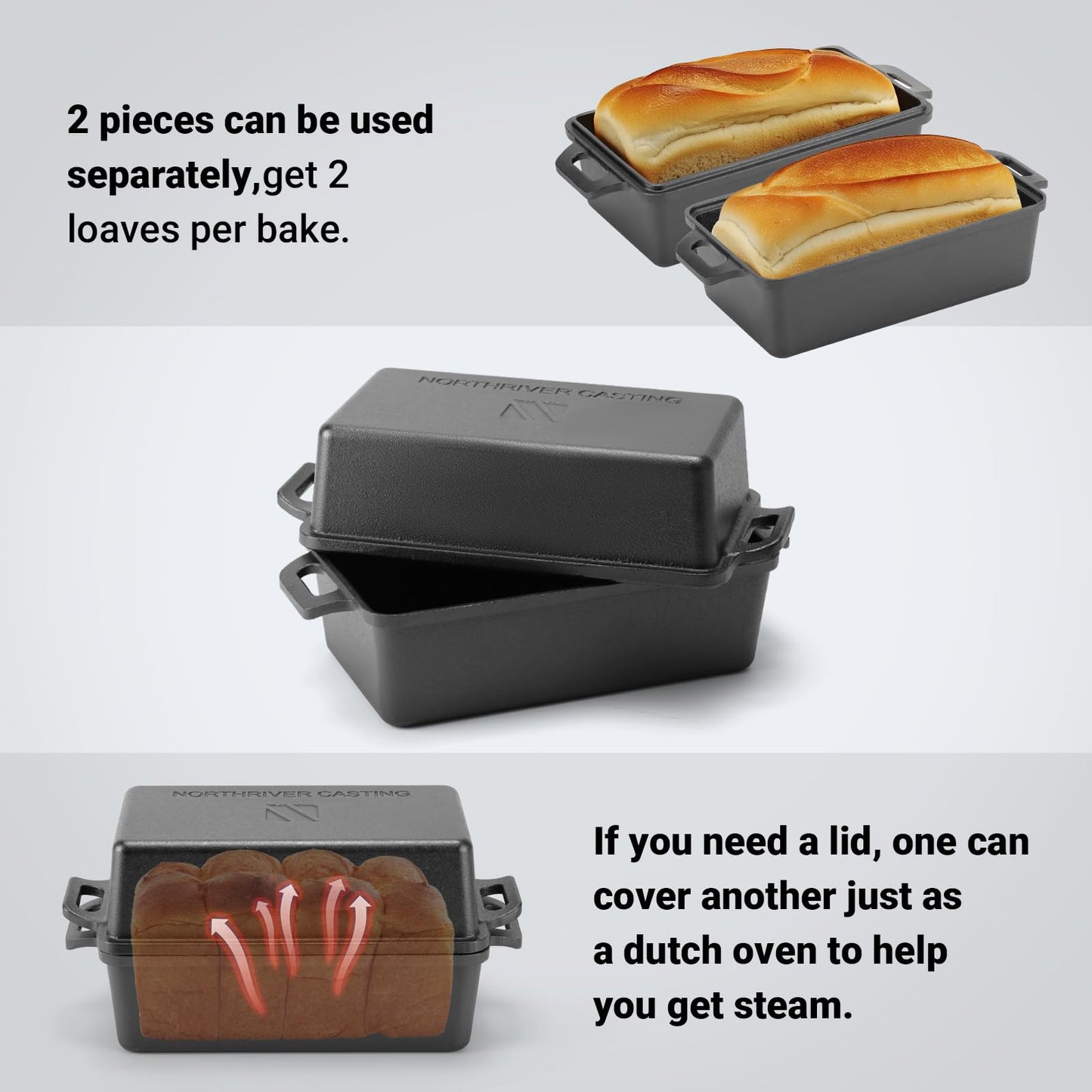 9×5 Inch Cast Iron Loaf Pan with Lid | Bread Baking Pans | Even Heat Distribution for Homemade Bread, Cake, Meatloaf, 2 Piece Set