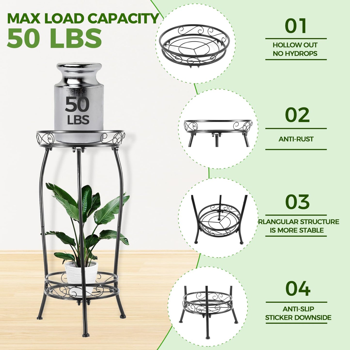 Plant Stand Indoor Outdoor 2 Tier 27" Tall Metal Potted Holder Rack Flower Pot Stand Heavy Duty Plant Shelf Rustproof Iron Multiple Plant Round Supports Rack for Planter Corner Garden Balcony Patio