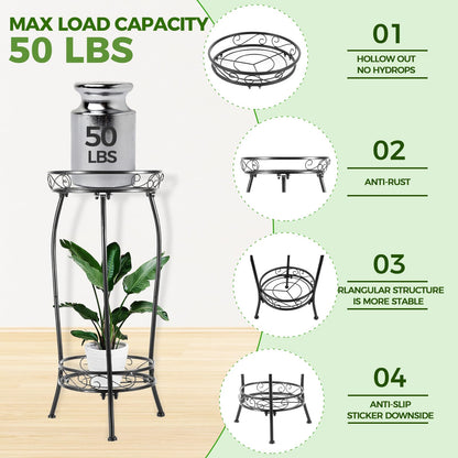 Plant Stand Indoor Outdoor 2 Tier 27" Tall Metal Potted Holder Rack Flower Pot Stand Heavy Duty Plant Shelf Rustproof Iron Multiple Plant Round Supports Rack for Planter Corner Garden Balcony Patio