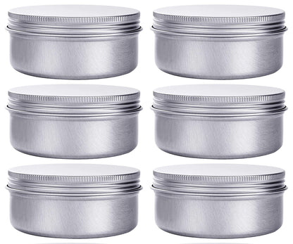 6 Ounce Aluminum Cans 180 mL Screw Lid Metal Storage Tins Containers for Storing Spices, Candies, Lip Balm, Candles, 6 Pcs.
