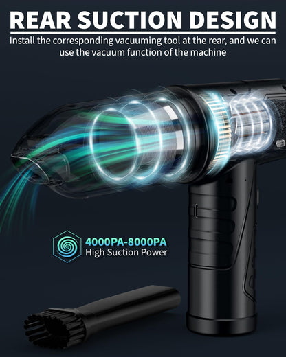 Powerful Compressed Air Duster for Deep Cleaning-Replace Compressed Air Can-No Canned Air Duster-Keyboard Cleaner-PC Cleaning-Rechargeable-3-Speeds-95000RPM Cordless Air Blower-Car Duster 8000mAh