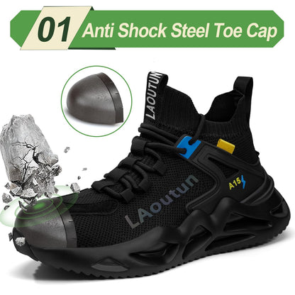 LAoutun Steel Toe Shoes for Men Women Comfortable Lightweight Work Safety Shoes for Men Women Puncture Proof Slip Resistant Indestructible Sneakers Construction Work Utility Sneakers