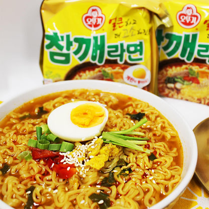 OTTOGI Spicy Sesame Flavor Ramen, SPICY KOREAN STYLE INSTANT NOODLE, Contains Egg Block, Sesame flavor instant noodle (115g) - 5 Pack