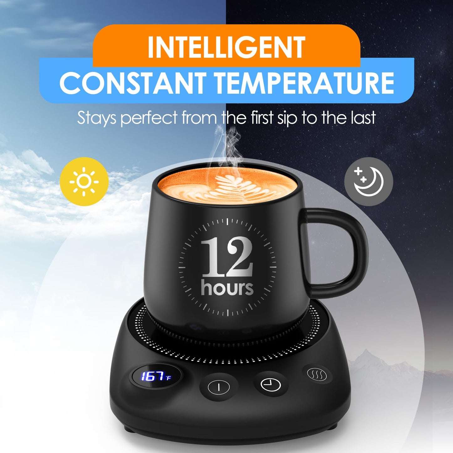KitchekShop Coffee Mug Warmer - Fastest Heating & Highest Temperature, Coffee Cup Warmer for Desk Auto Shut Off, 4 Temp Settings & 1-12H Timer, Smart Electric Beverage Warmer for Coffee, Tea (Black)