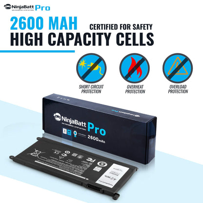 NinjaBatt 1000+ Charge Cycles Battery for Dell WDX0R YRDD6 (Except 5580) P69G FW8KR Inspiron 13-17 5000/7000, 7573 7378 5567 7579 5767 5379 5579 5584 7569 5368 7368 7278 7375 5770 5378 - [42Wh/11.4v]