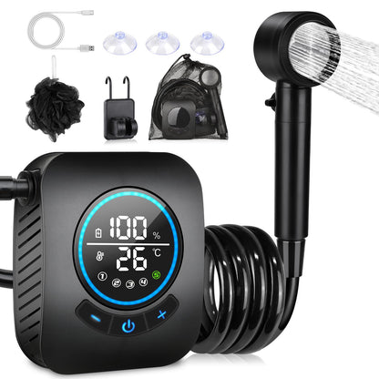 Portable Shower for Camping, [Upgraded] Spopal 8000mAh Rechargeable Camping Shower with 5 Adjustable Speeds, 4 Spray Modes, LED Display, IPX8 Waterproof Outdoor Shower Kit for Hiking, Travel, Car, Pet
