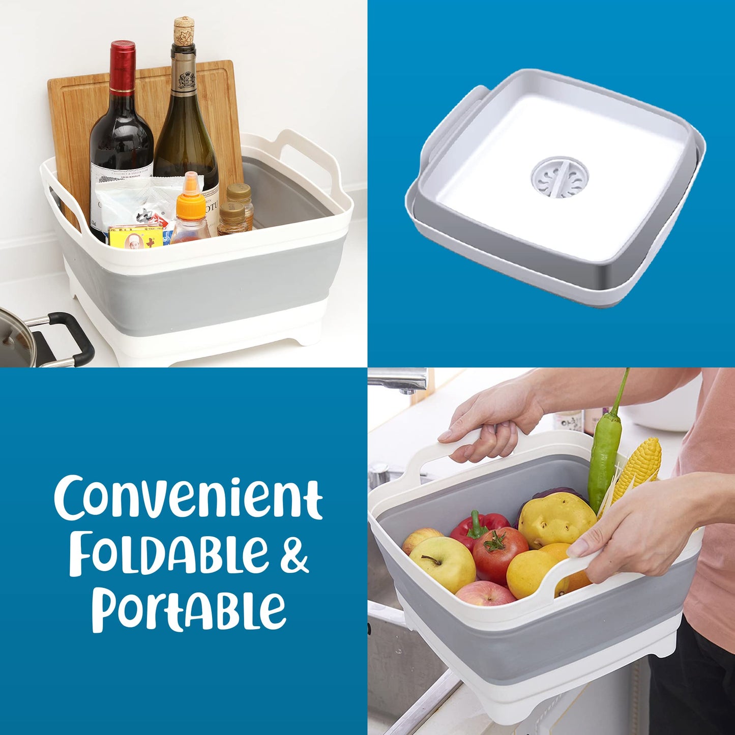 Home Spirit Collapsible Sink – 9L Portable Wash Basin Tub with Handle, Plug & Strainer – For Dishes, Fruits, Veggies, Laundry & Beverages