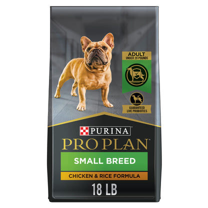 Purina Pro Plan Small Breed Dry Dog Food Chicken and Rice Formula With Guaranteed Live Probiotics - 18 lb. Bag