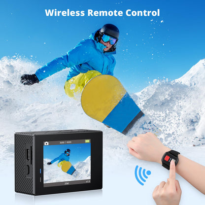 AKASO Brave 4 4K30fps 20MP WiFi Action Camera Ultra Hd with EIS 131ft Waterproof Camera Remote Control 5xZoom Underwater Camcorder with 2 Batteries and Bicycle Helmet Accessories Kit