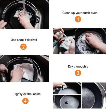 Overmont Camp Dutch Oven Pre Seasoned Cast Iron Lid Also a Skillet Casserole Pot with Lid Lifter for Camping Cooking BBQ Baking 6QT(Pot+Lid)