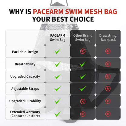PACEARM Packable Swim Bag, Mesh Swim Drawstring Backpack with 35L Upgraded Capacity & Vented Design, Lightweight Swimmers Mesh Bag for Swimming Gear Snorkeling Equipment (Black)