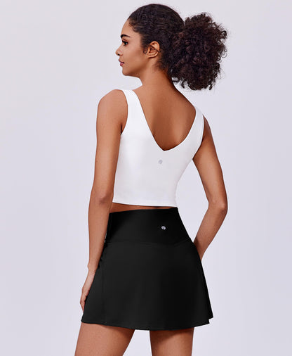 PINSPARK Tennis Skirts for Women V-Waisted Athletic Skort Quick Dry Golf Skirts with 2 Pockets Shorts, Black Medium