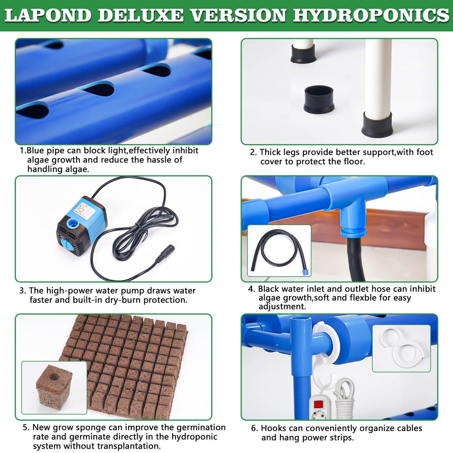LAPOND Hydroponics Growing System Kit for Vegetables,Flowers Fruits and Herbs, with 108 Plant Sites, Suitable for Indoor and Outdoor, Block Light Design
