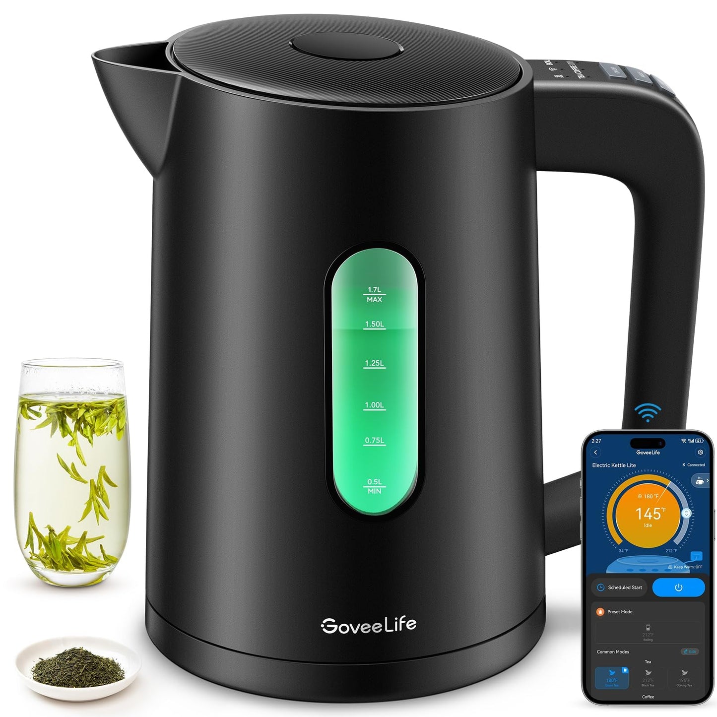 GoveeLife Smart Kettle Temperature Control 1.7L, 1500w WiFi Tea Kettle Electric with LED Indicator Lights, Remotely Control, 2H Keep Warm, 4 Presets Hot Water Boiler for Tea & Coffee & DIY