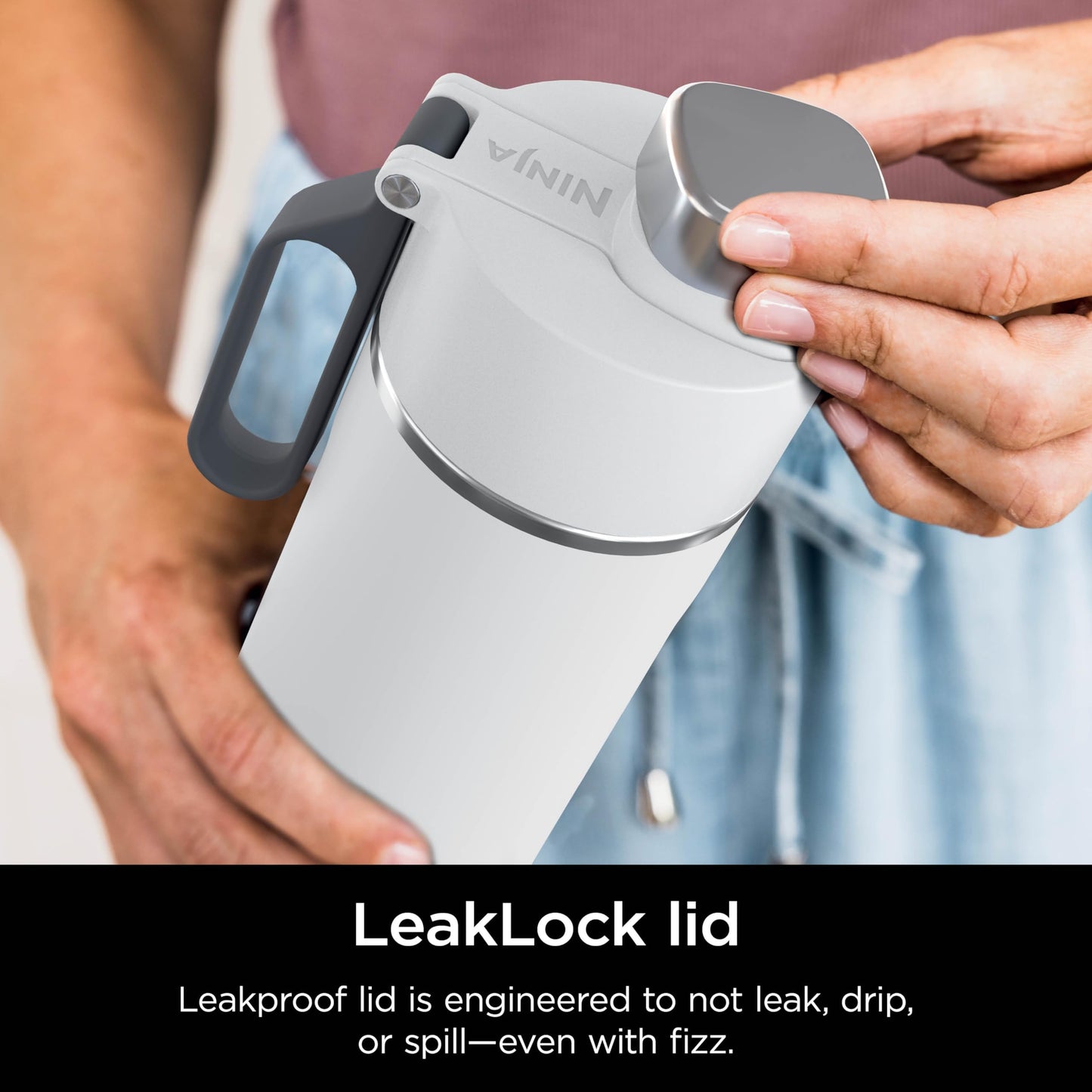 Ninja Thirsti 18oz Travel Water Bottle, For Carbonated Sparkling Drinks, Colder and Fizzier Longer, Leak Proof, 24 Hrs Cold, Dishwasher Safe, Stainless Steel Insulated Tumbler, Cloud White, DW1801WH