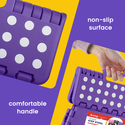 ACSTEP Folding Portable Collapsible Plastic Foldable Step Stool,Non Slip Folding Stools for Kitchen Bathroom Bedroom (Purple)