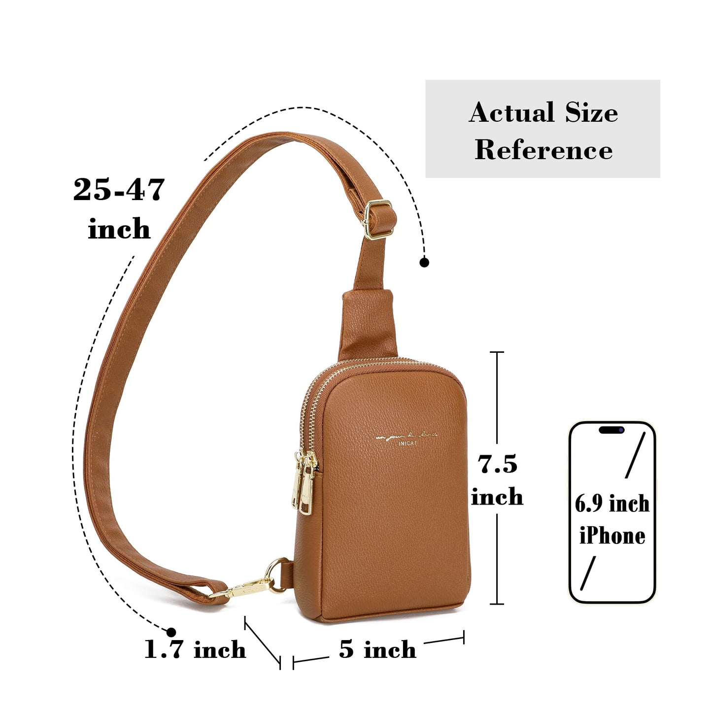 INICAT Travel Small Sling Bag Leather Crossbody Bags for Women Fanny Packs Cross Body Bag for Woman Cross Body Purses(Brown)