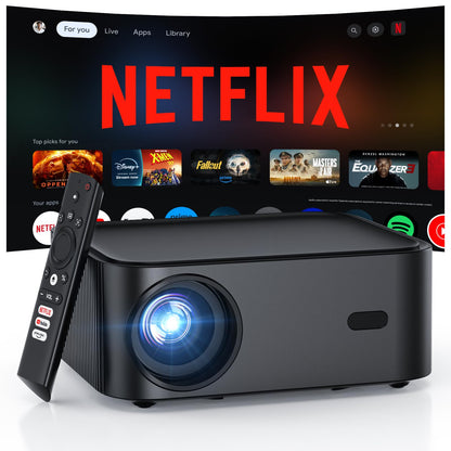 Official Licensed Netflix Smart Projector, HAPPRUN Projector 4K with Wifi and Bluetooth, DoIby Audio, Built-in Apps, Native 1080P 1000ANSI,Electric Focus, Portable Projector for Home Cinema, Bedroom