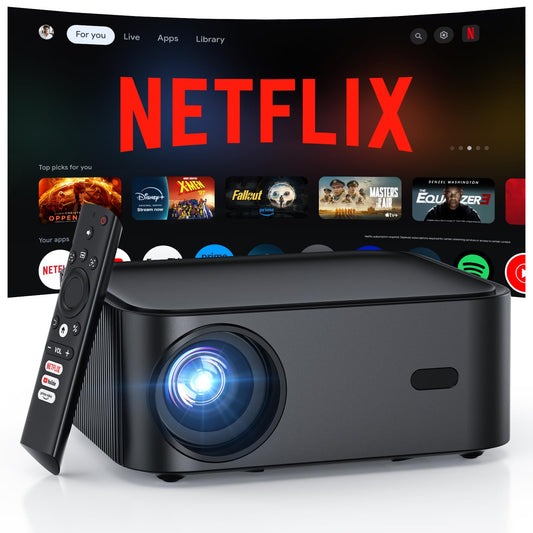 Official Licensed Netflix Smart Projector, HAPPRUN Projector 4K with Wifi and Bluetooth, DoIby Audio, Built-in Apps, Native 1080P 1000ANSI,Electric Focus, Portable Projector for Home Cinema, Bedroom