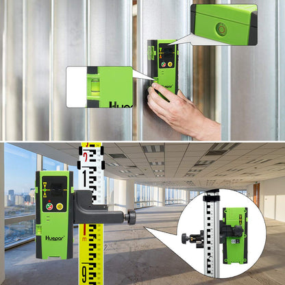 Huepar Laser Detector LR-6RG for Laser Level, Compatible with Huepar & Pro Laser Levels with Pulse Mode Only, Detect Green&Red Beams Laser Receiver, Up to 200Ft, Three-Side LED Display, Clamp Included