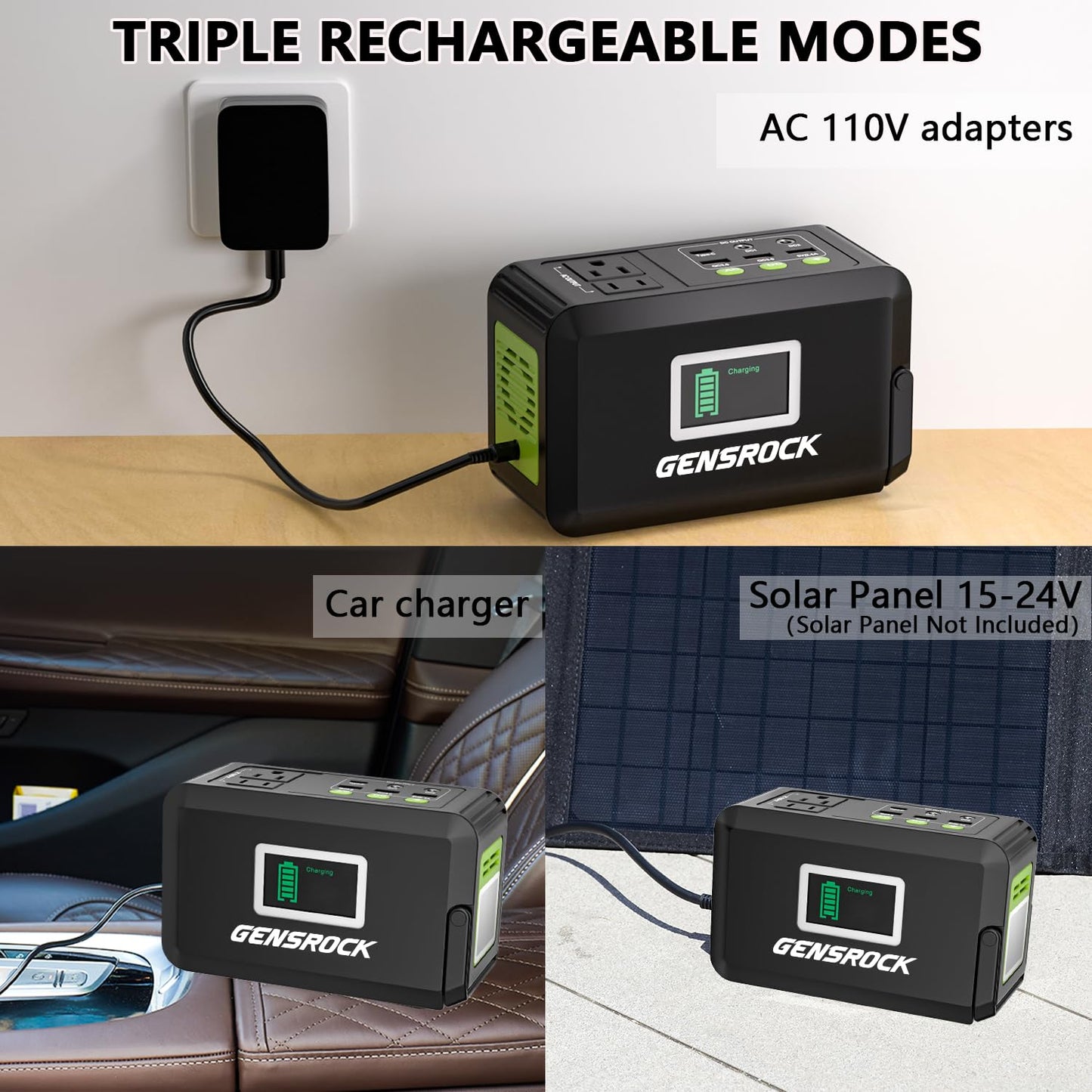 GENSROCK Portable Power Station, 88Wh Solar Generator(Solar Panel Not Included), Lithium Battery Power Bank with 110V/150W Peak AC Outlet, LED Flashlight for CPAP Home Camping Travel Emergency.