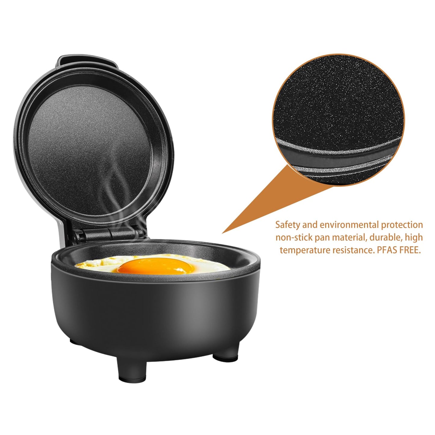 Hyvance Smart Fried Egg Cooker, Automatic Fried Egg Maker for 6 Features like Sunny Side Up, Over Easy, Fully Cooked & More. Auto Power Off, Alarm, Round Shape, Non Stick Coating (Black)