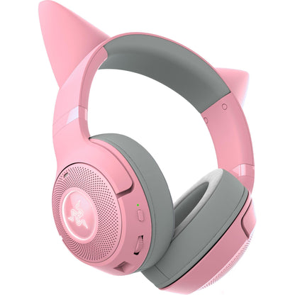 Razer Kraken Kitty V2 BT Wireless RGB Headset: Chroma RGB Kitty Ears & Earcups - Bluetooth 5.2-40 mm Drivers - Noise-Cancelling Mics - Lightweight - 40 Hr Battery w/Type C Charging - Quartz Pink