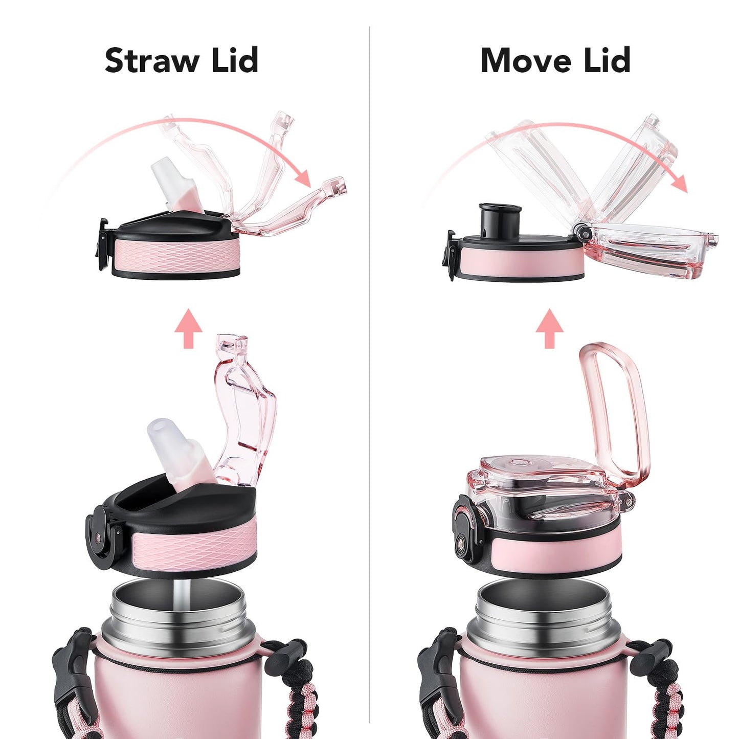 GOSWAG Insulated Sports Water Bottle, 24oz 2 Lids(with Straw/No Straw), Stainless Steel Water Bottles with Paracord Handle, Insulated Bottle with Double-Wall Vacuum Insulation