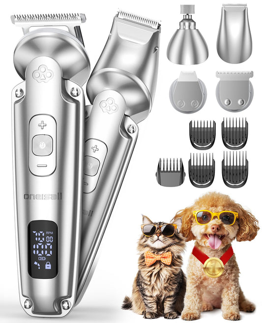 oneisall Small Dog Clippers and Paw Trimmer with Low Noise, 4 - in - 1 Cordless Dog Grooming Kit with 3 - Level Speed Clippers (7000 RPM) for Grooming Thick Hair, Waterproof Shaver for Dogs and Cats