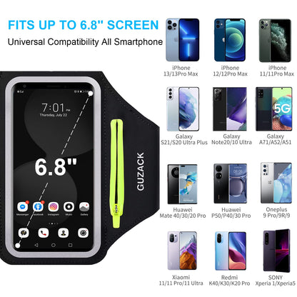 GUZACK Running Armband for iPhone 16 Pro 15 14 13 12 11 Pro Max/Plus/XR/XS, Galaxy S25/S24/S23/S22, with Card Slot & Key Pockets, Sports Arm Bands Cell Phone Holder Fit Up to 6.9 Inches Phone